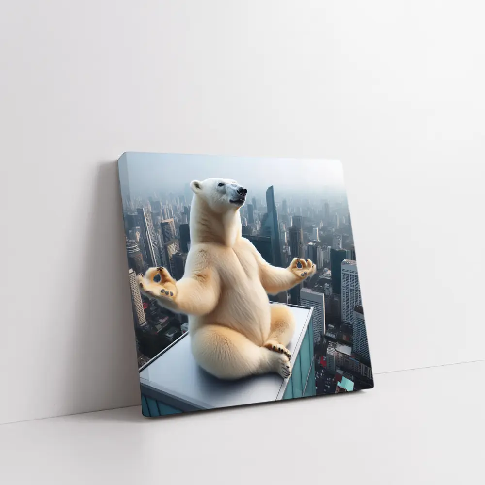 Polar Bear Meditating Yoga City Skyline – Wall Art
