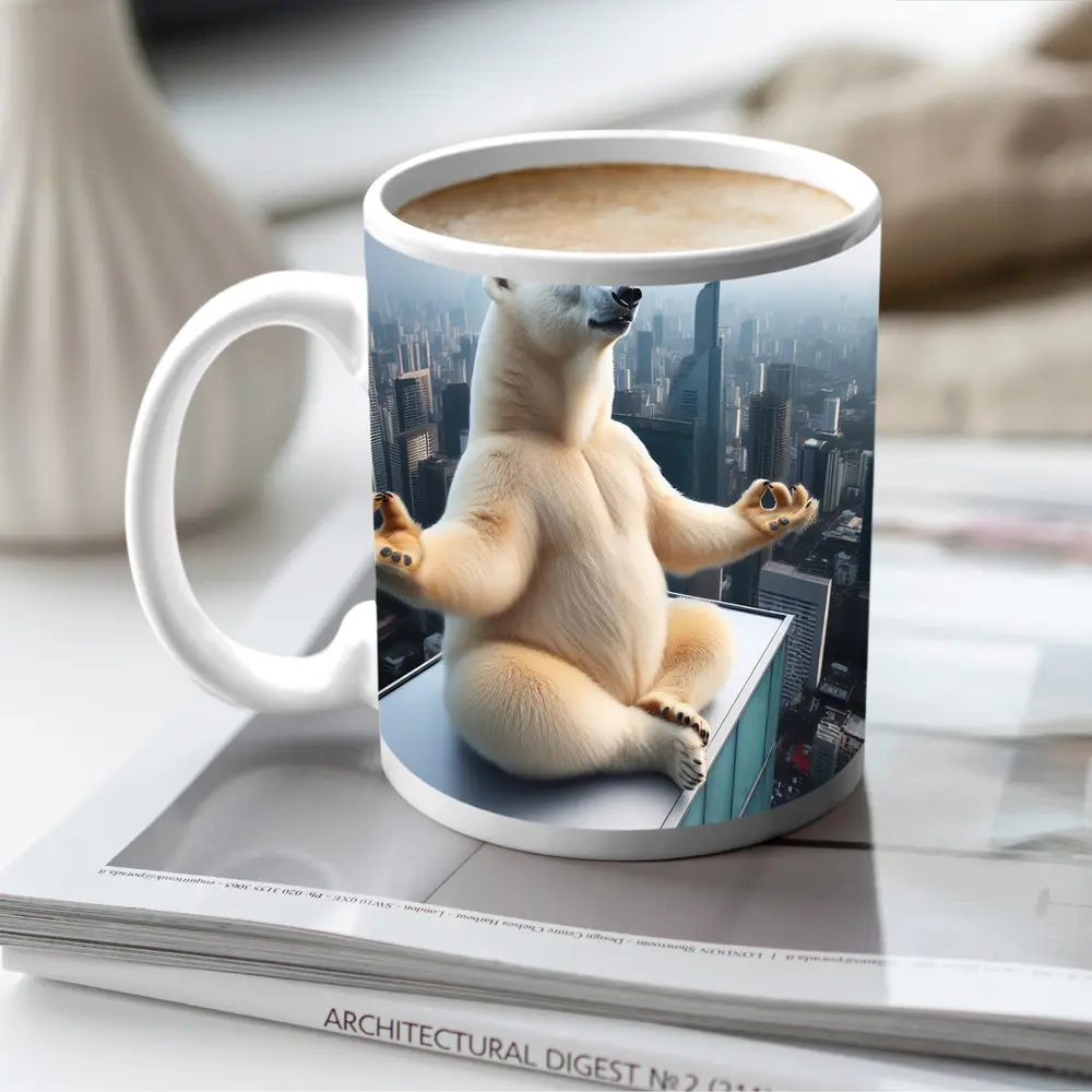 Polar Bear Meditating Yoga City Skyline – Mugs