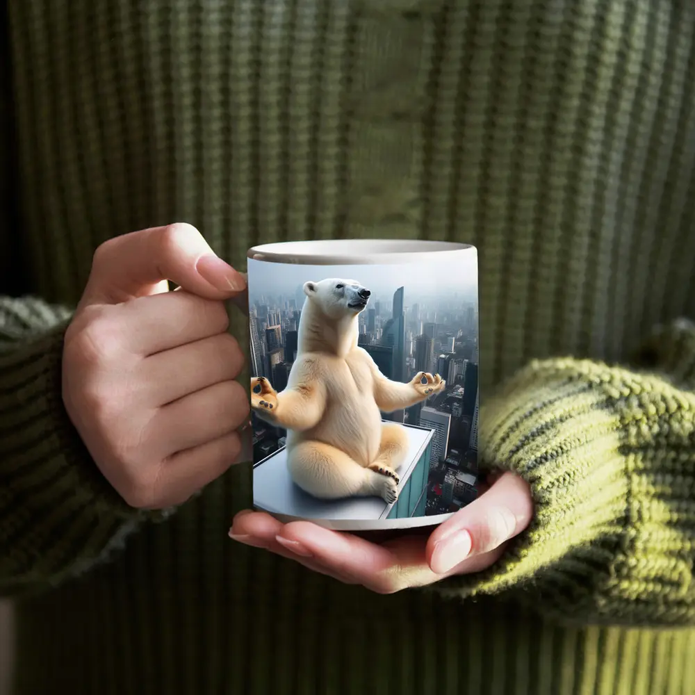 Polar Bear Meditating Yoga City Skyline – Mugs