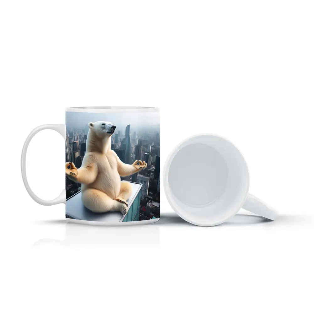 Polar Bear Meditating Yoga City Skyline – Mugs