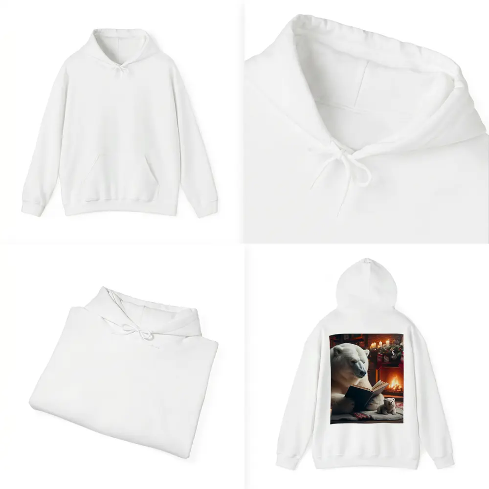 Polar Bear Reading Book Christmas Fireplace – Hoodies