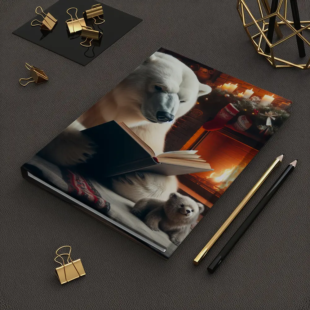 Polar Bear Reading Book Christmas Fireplace – Notebooks