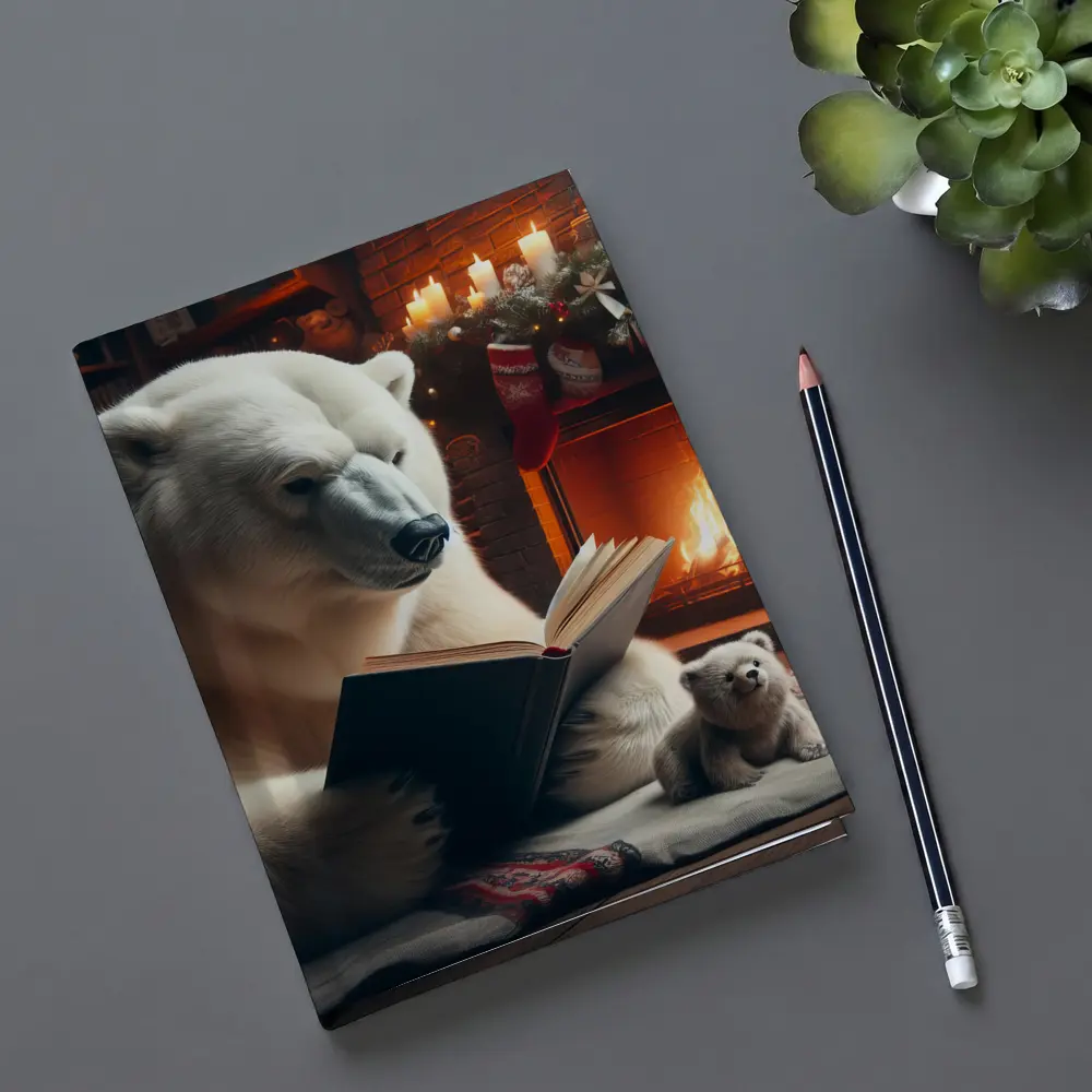 Polar Bear Reading Book Christmas Fireplace – Notebooks