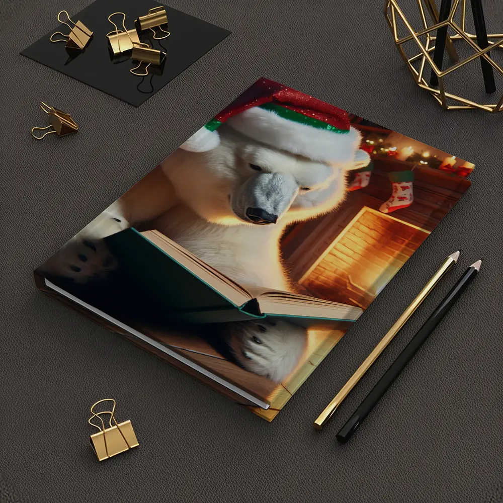 Polar Bear Reading Book Christmas Fireplace – Notebooks