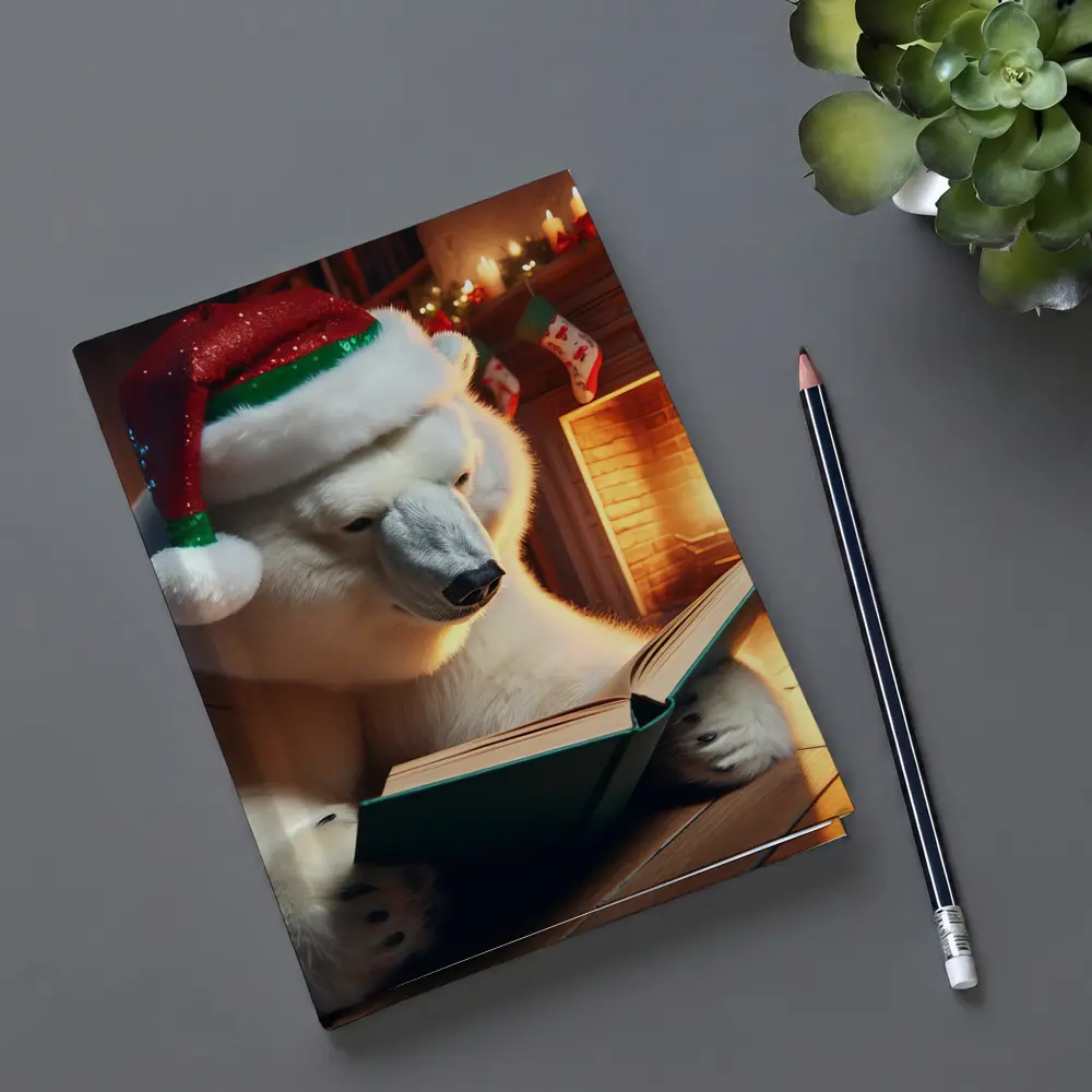 Polar Bear Reading Book Christmas Fireplace – Notebooks