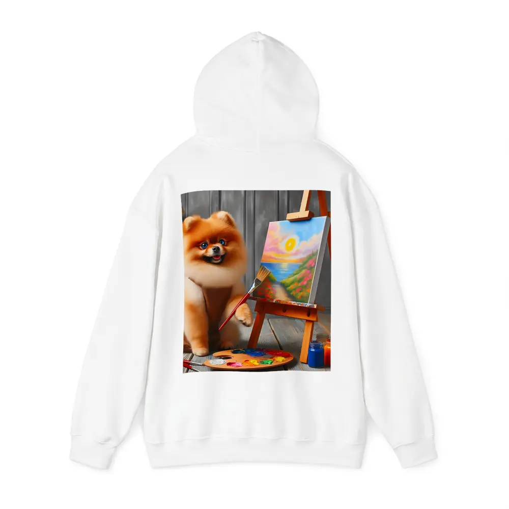 Pomeranian Dog Artist Painting on Easel – Hoodies