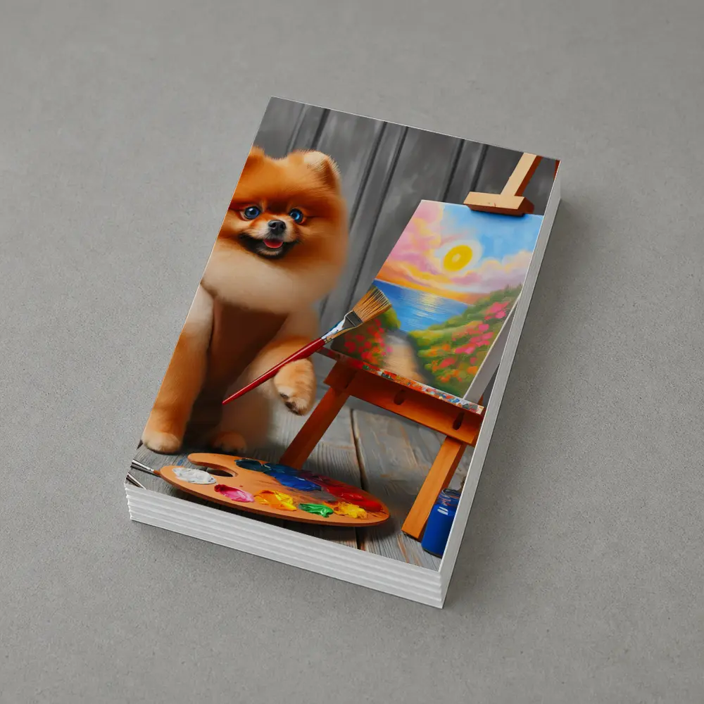 Pomeranian Dog Artist Painting on Easel – Postcards
