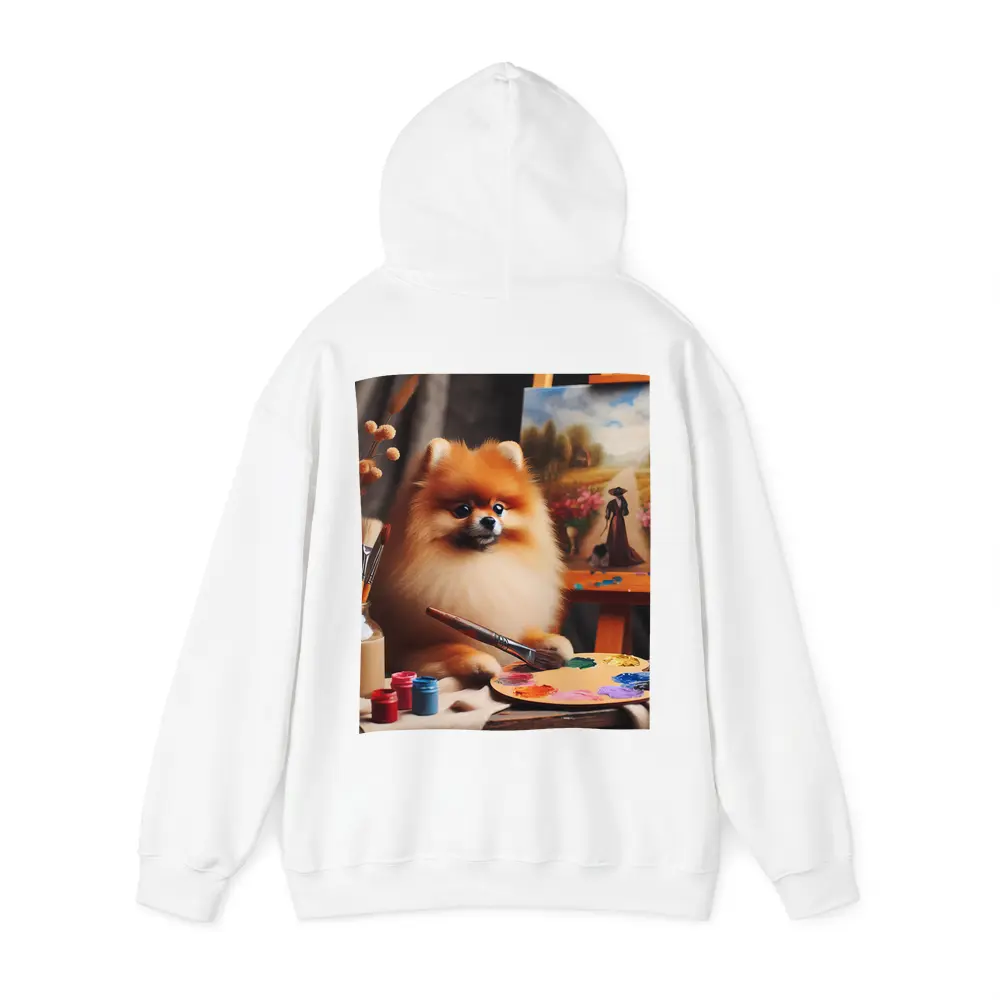 Pomeranian Artist Painting On Studio Easel – Hoodies
