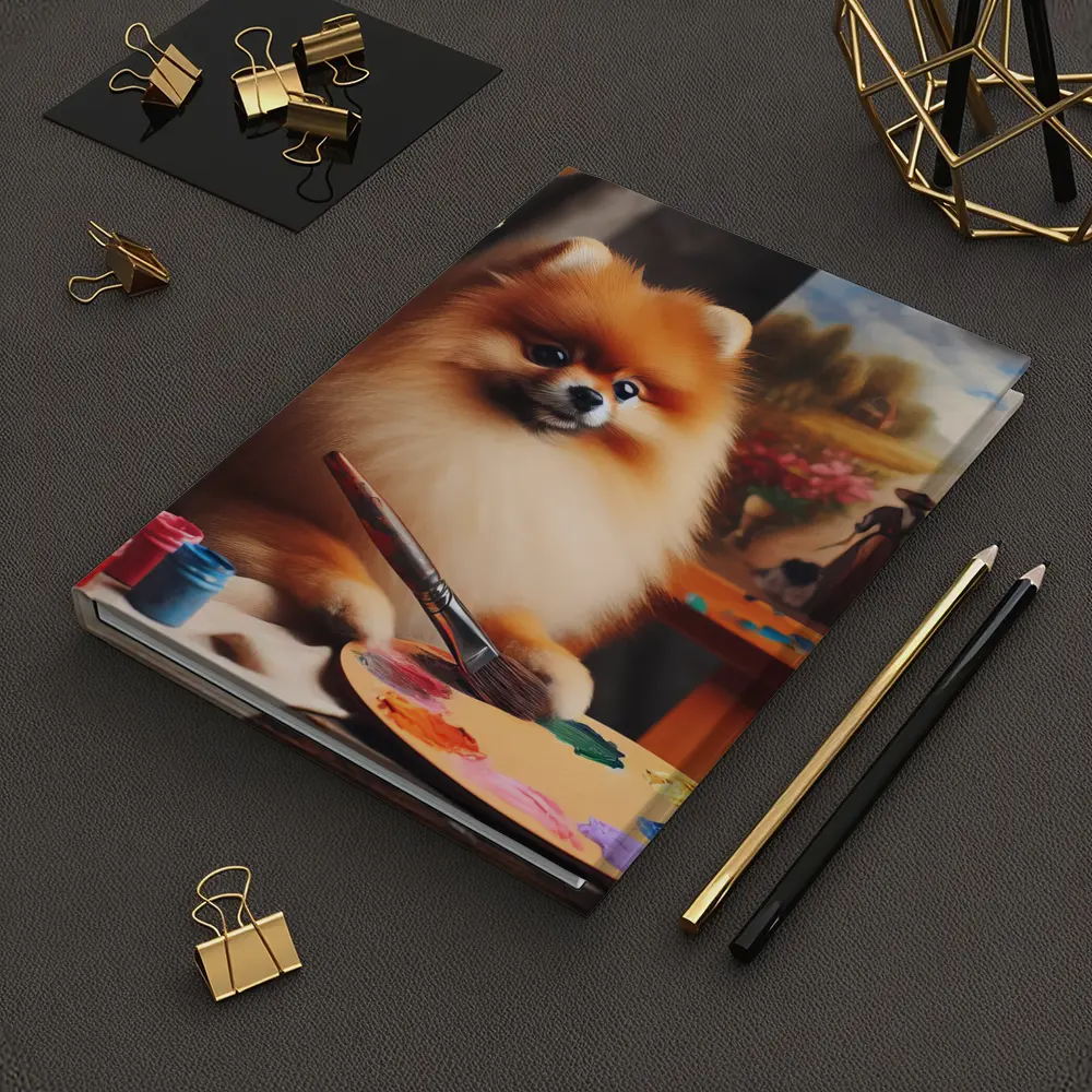 Pomeranian Artist Painting On Studio Easel – Notebooks