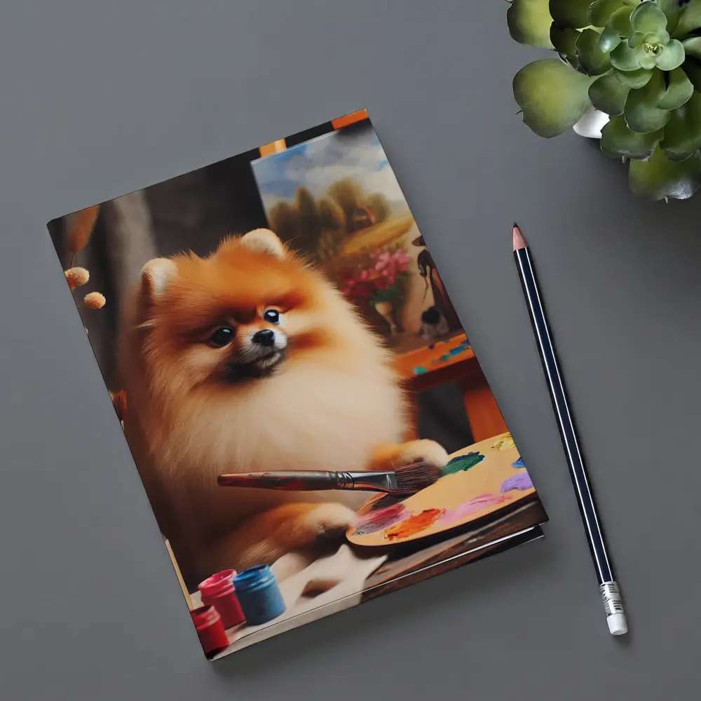 Pomeranian Artist Painting On Studio Easel – Notebooks