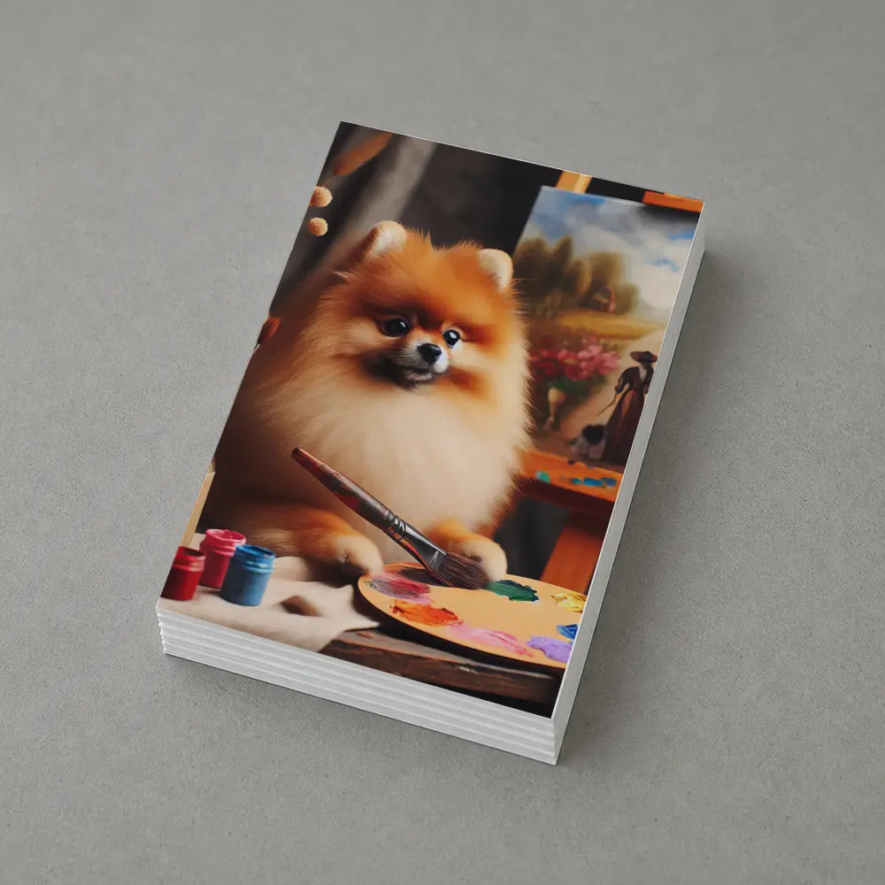 Pomeranian Artist Painting On Studio Easel – Postcards