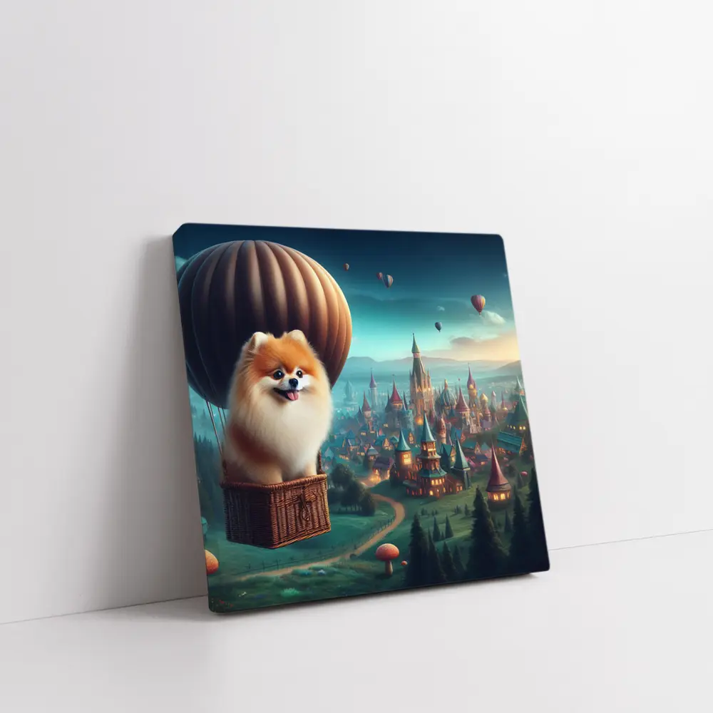 Pomeranian Dog Hot Air Balloon Fantasy City – Wall Art