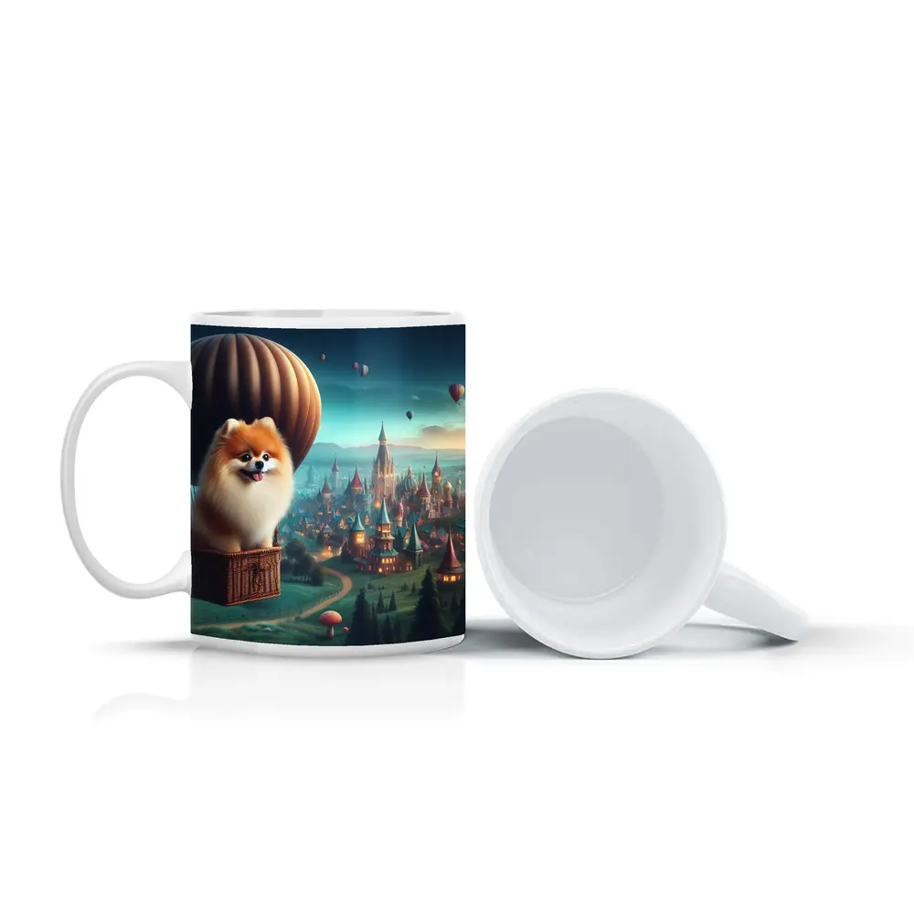 Pomeranian Dog Hot Air Balloon Fantasy City – Mugs