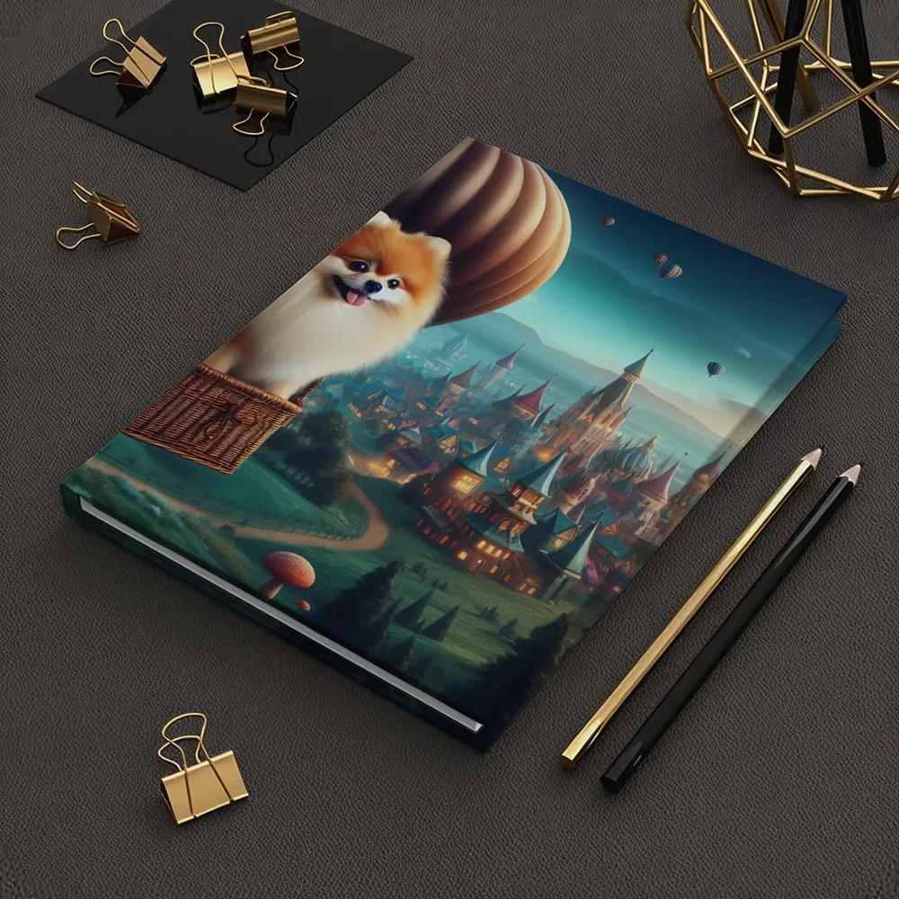 Pomeranian Dog Hot Air Balloon Fantasy City – Notebooks
