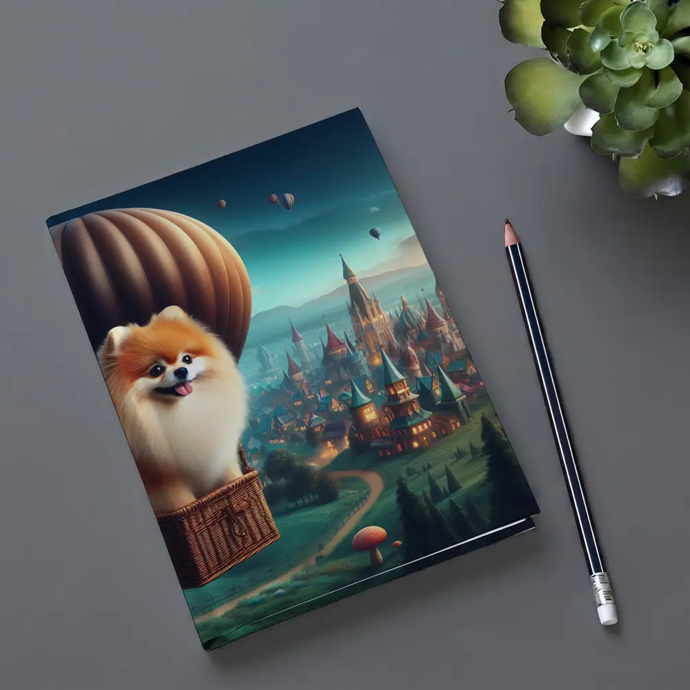 Pomeranian Dog Hot Air Balloon Fantasy City – Notebooks