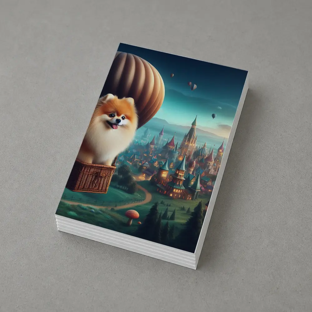 Pomeranian Dog Hot Air Balloon Fantasy City – Postcards