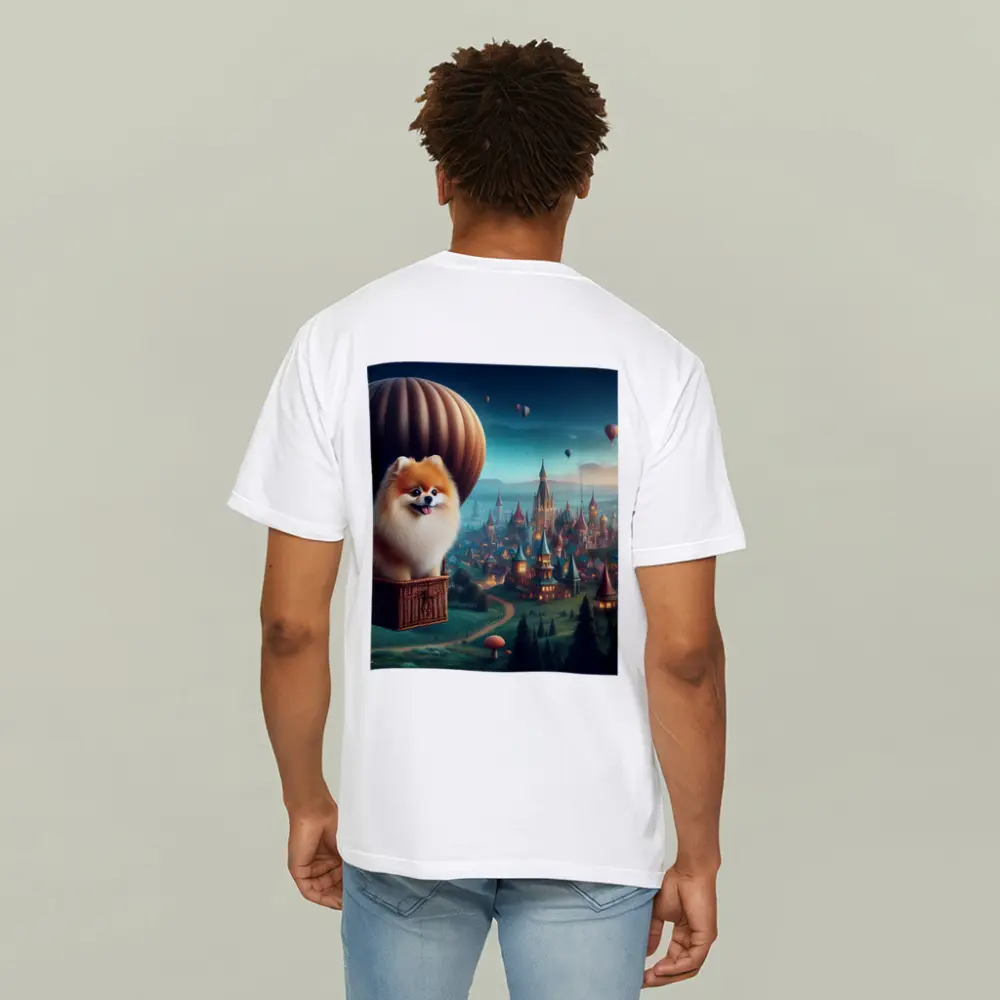 Pomeranian Dog Hot Air Balloon Fantasy City – T-Shirts