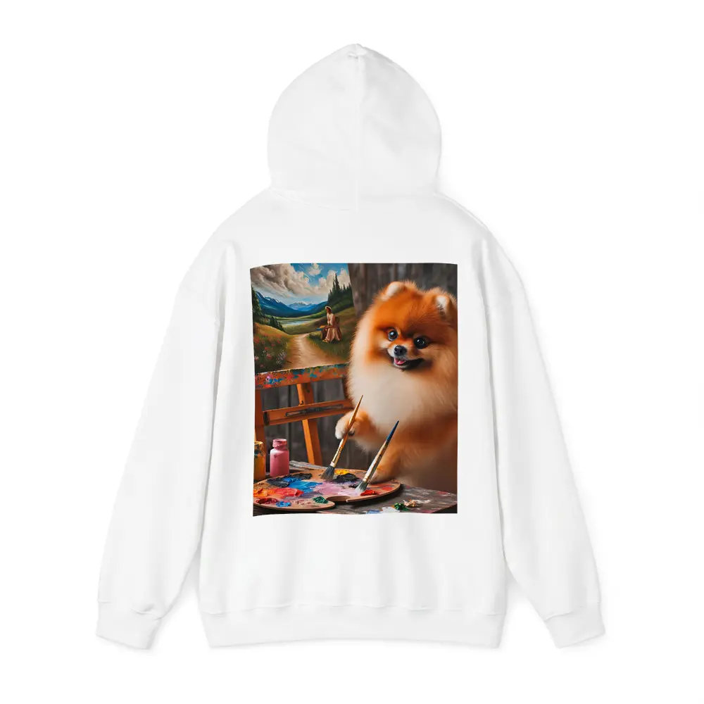 Pomeranian Artist Painting on Wooden Easel – Hoodies