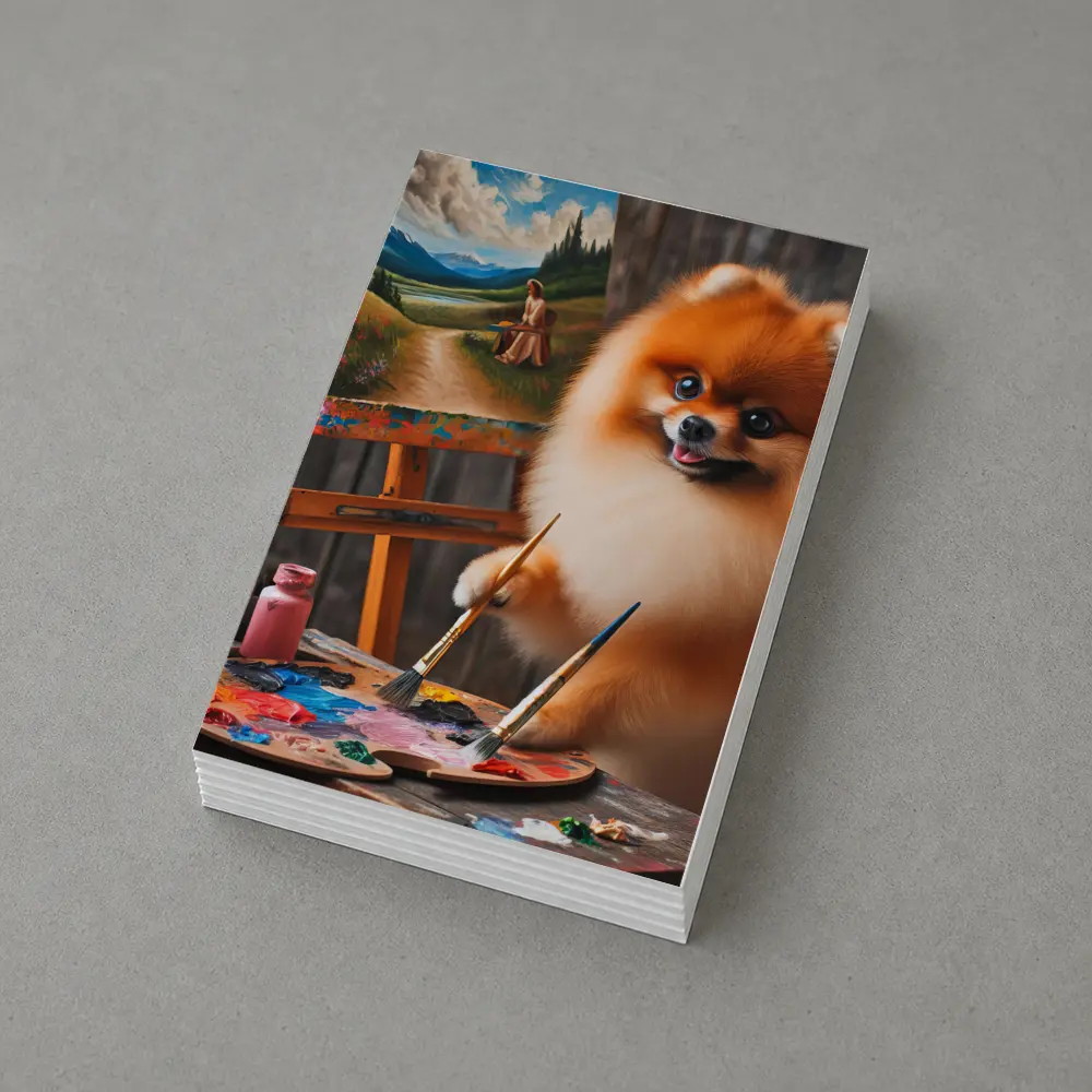 Pomeranian Artist Painting on Wooden Easel – Postcards
