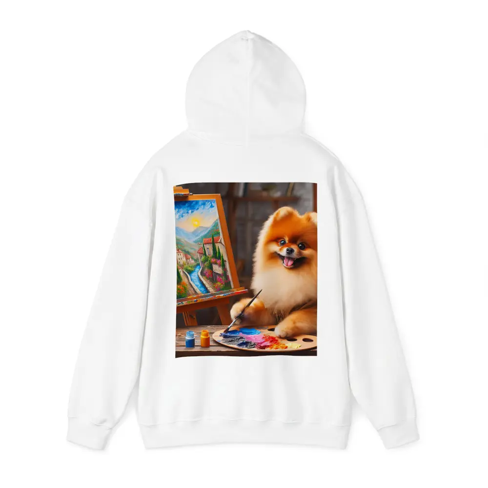 Pomeranian Artist Painting on Wooden Easel – Hoodies