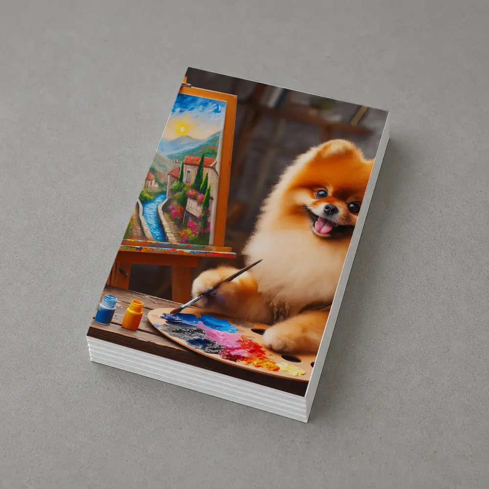 Pomeranian Artist Painting on Wooden Easel – Postcards