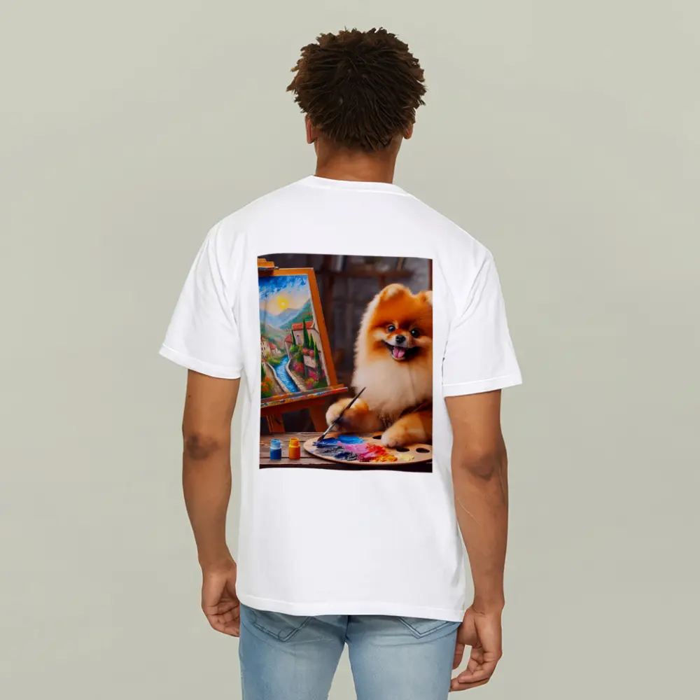 Pomeranian Artist Painting on Wooden Easel – T-Shirts