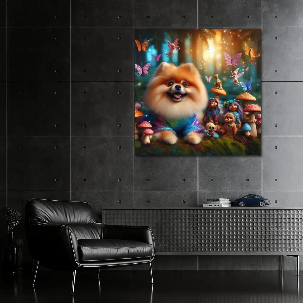 Pomeranian Dog Fantasy Forest Fairy Scene – Wall Art