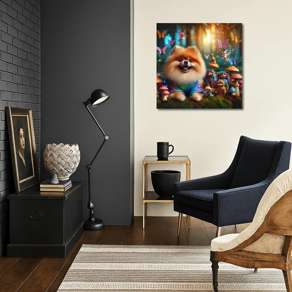 Pomeranian Dog Fantasy Forest Fairy Scene – Wall Art