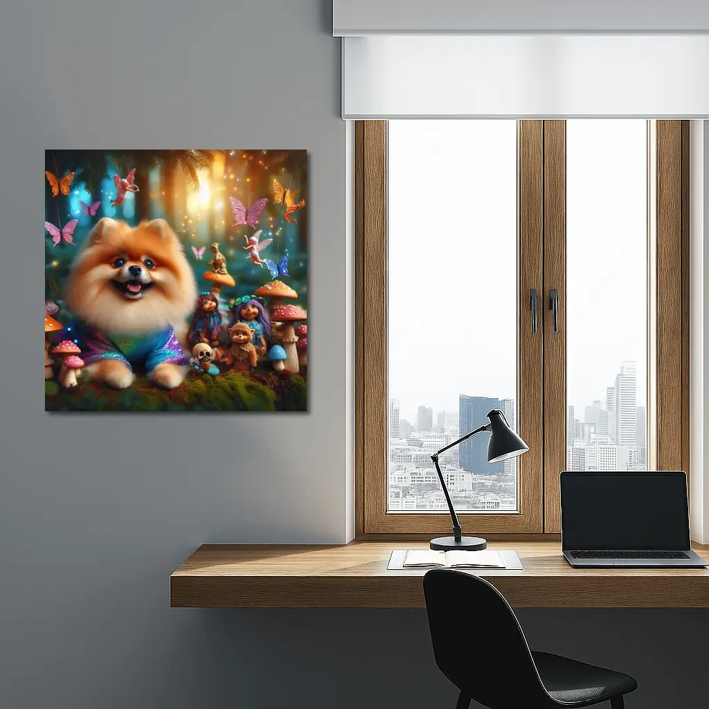 Pomeranian Dog Fantasy Forest Fairy Scene – Wall Art
