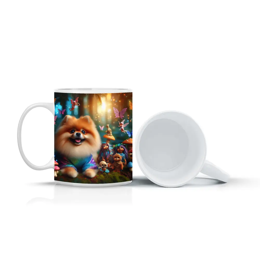 Pomeranian Dog Fantasy Forest Fairy Scene – Mugs