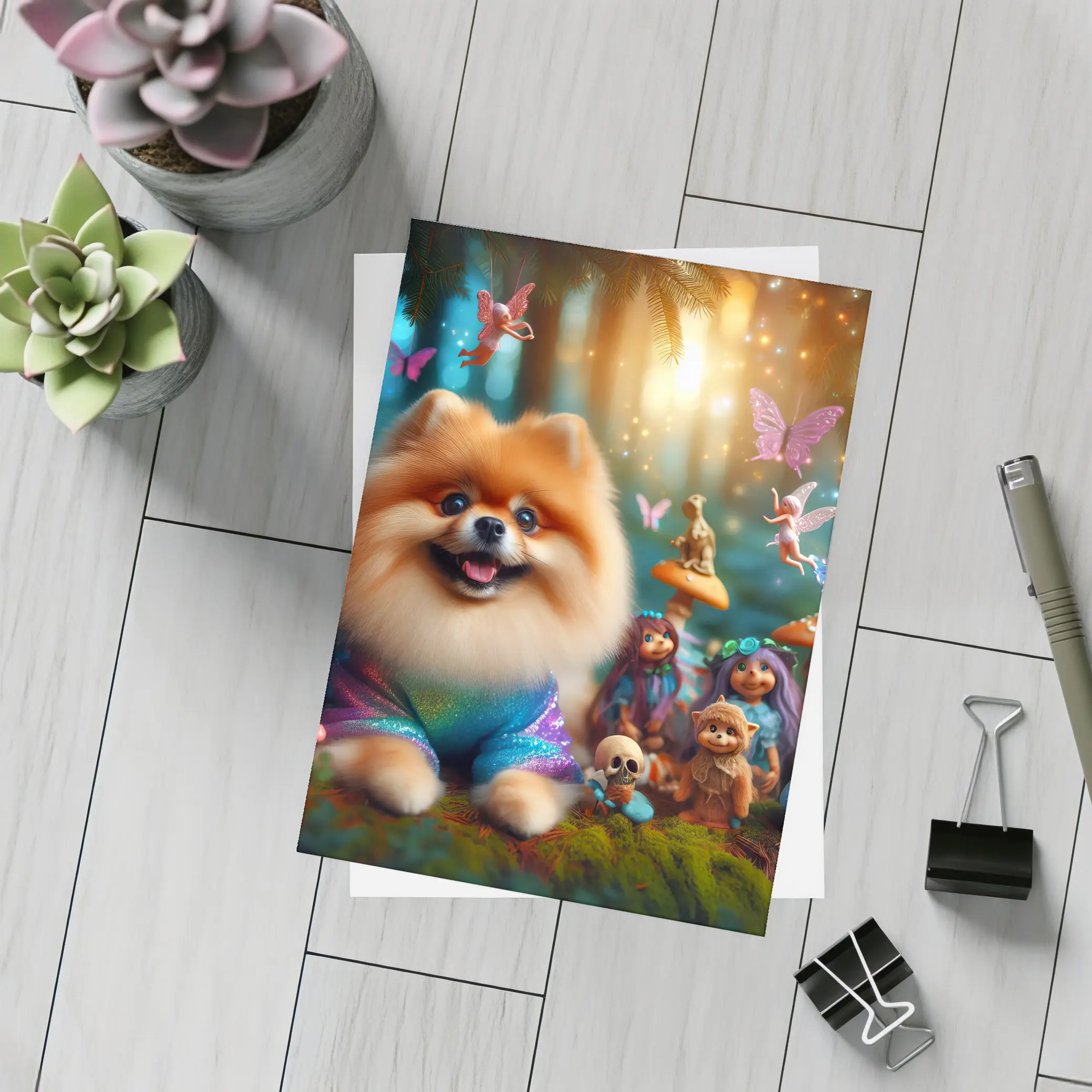 Pomeranian Dog Fantasy Forest Fairy Scene – Postcards