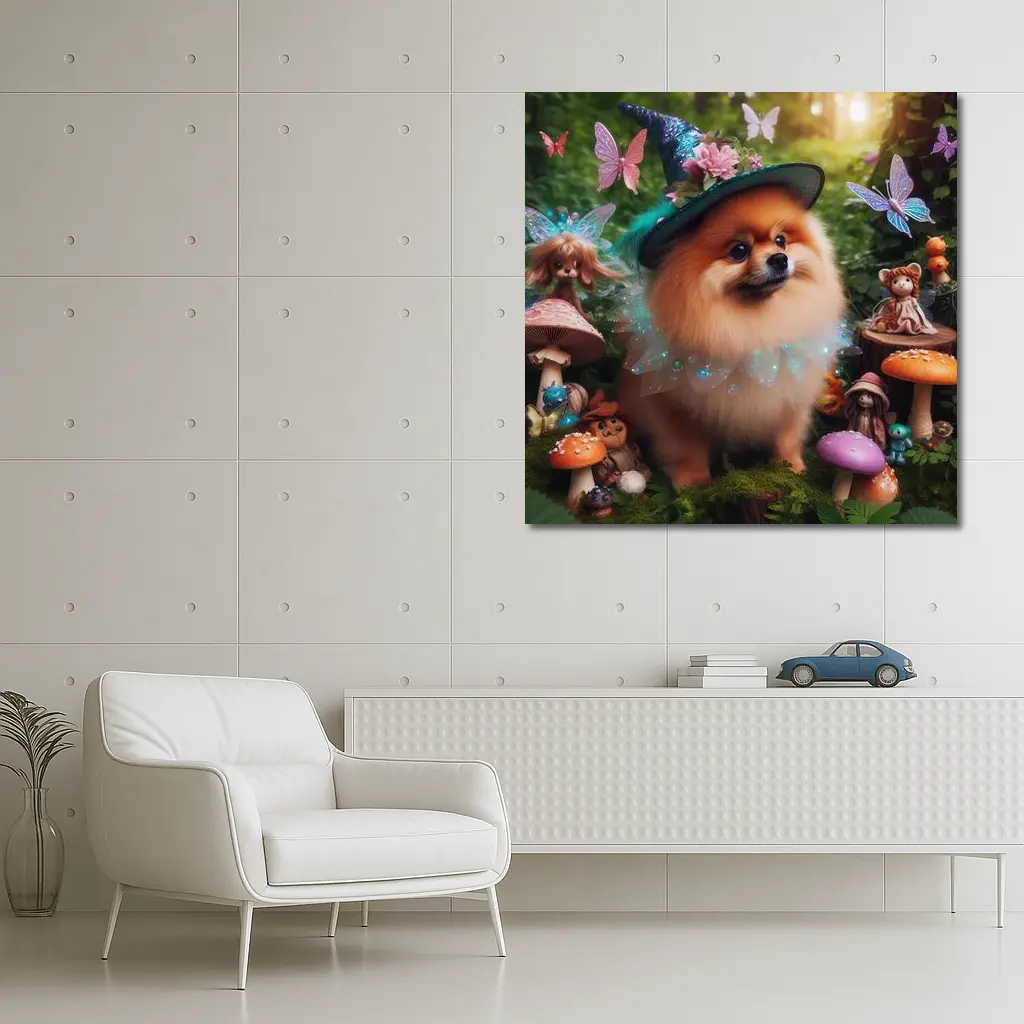 Pomeranian Wizard Hat Magical Forest Fantasy – Wall Art