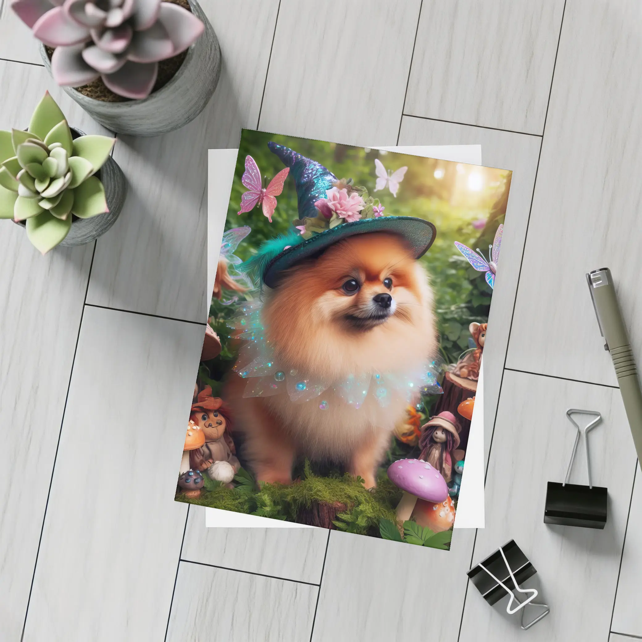 Pomeranian Wizard Hat Magical Forest Fantasy – Postcards