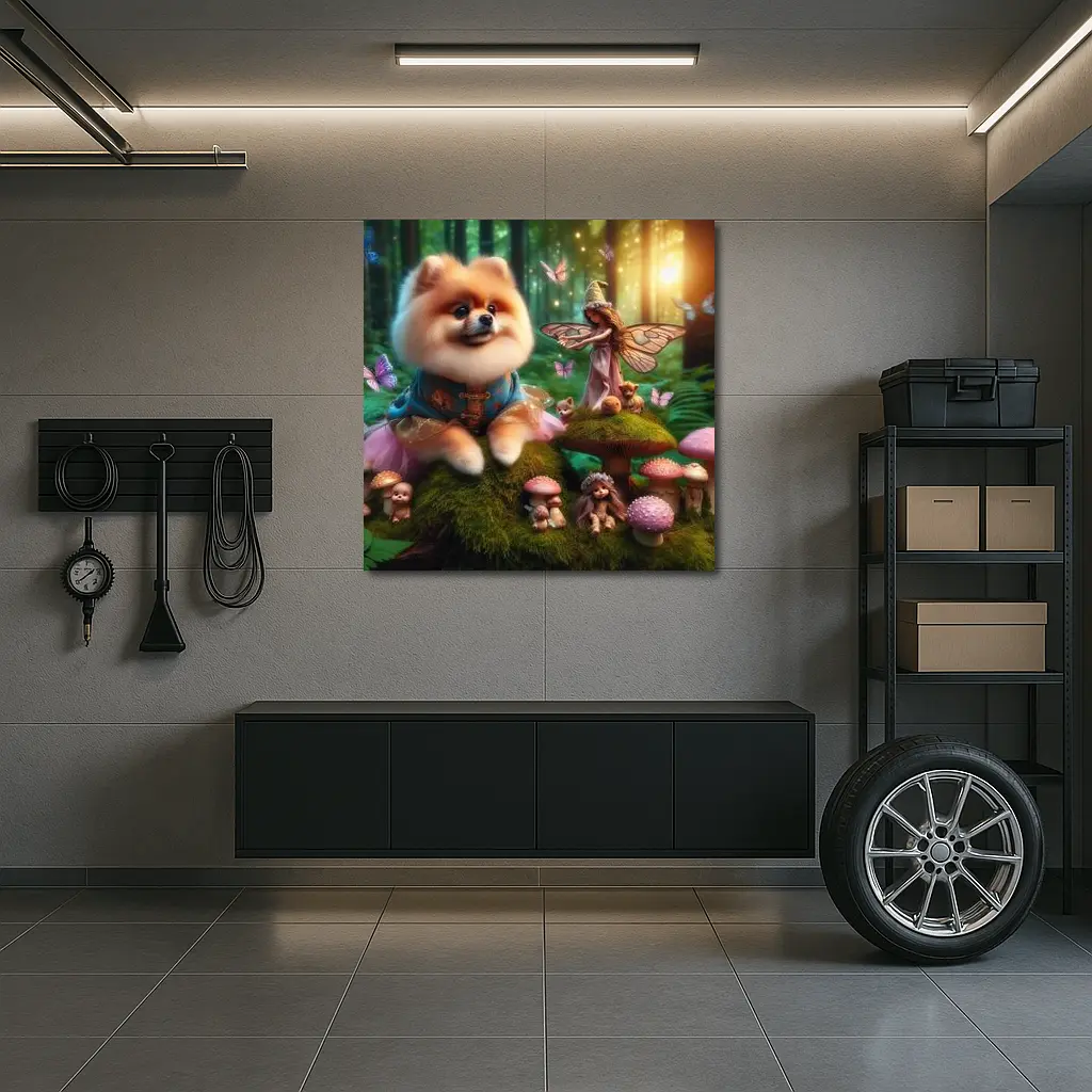Pomeranian Dog Fairy Forest Fantasy Scene – Wall Art