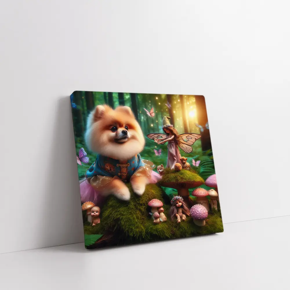Pomeranian Dog Fairy Forest Fantasy Scene – Wall Art