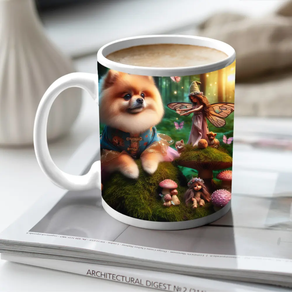 Pomeranian Dog Fairy Forest Fantasy Scene – Mugs
