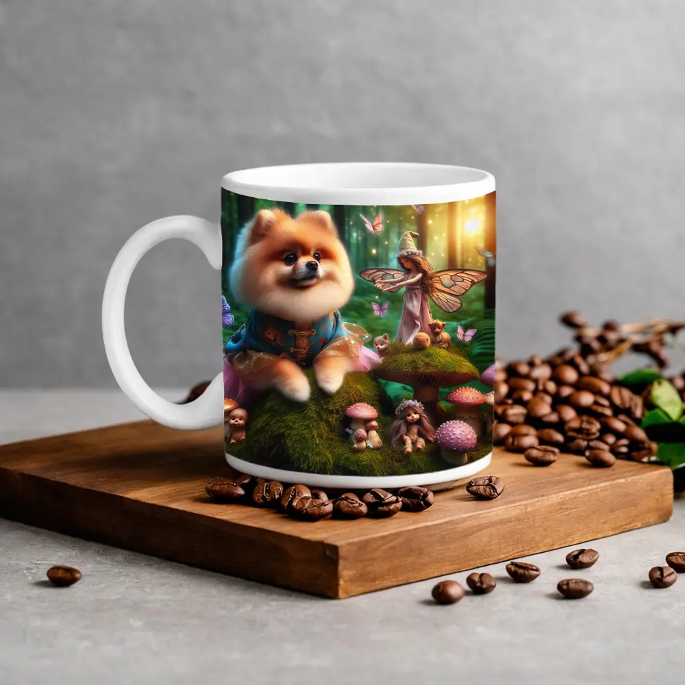 Pomeranian Dog Fairy Forest Fantasy Scene – Mugs