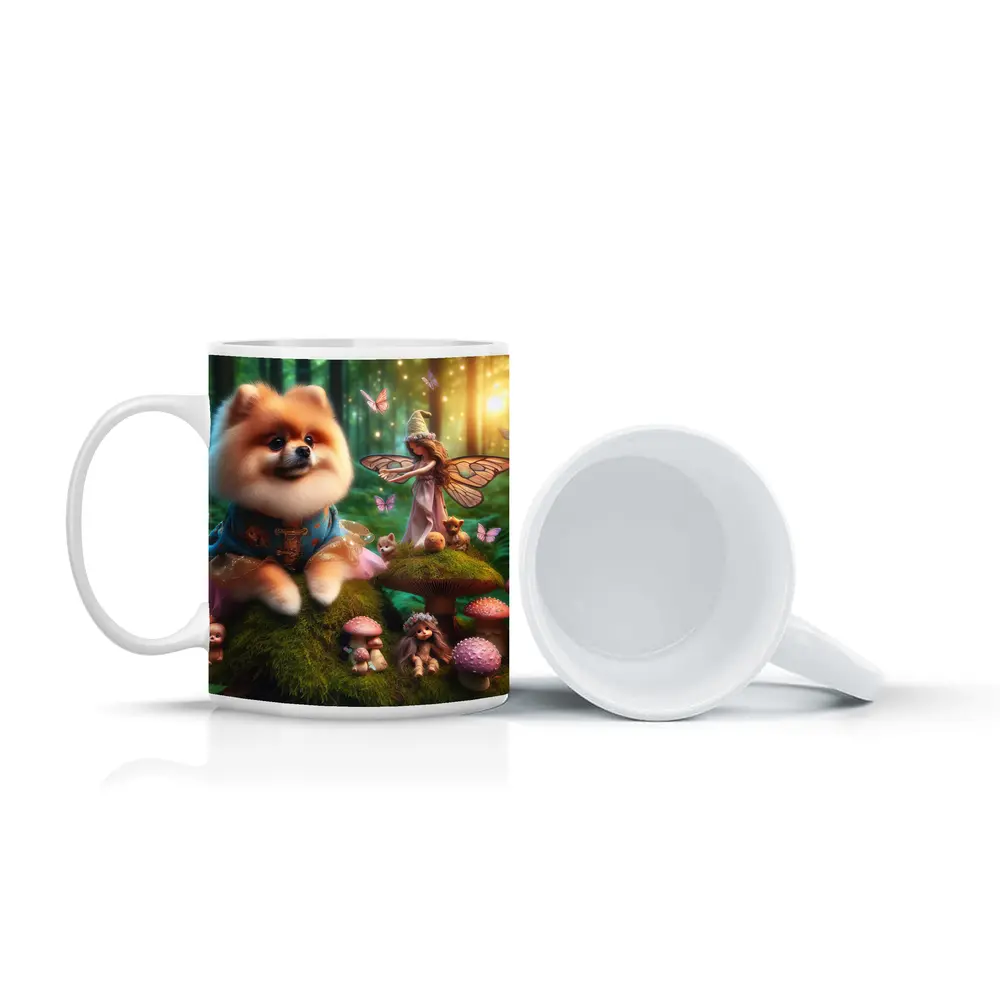 Pomeranian Dog Fairy Forest Fantasy Scene – Mugs