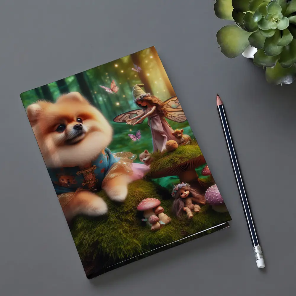 Pomeranian Dog Fairy Forest Fantasy Scene – Notebooks