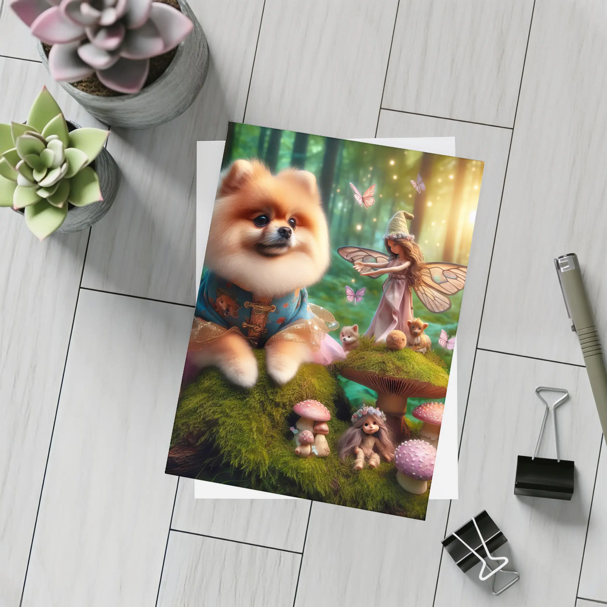 Pomeranian Dog Fairy Forest Fantasy Scene – Postcards