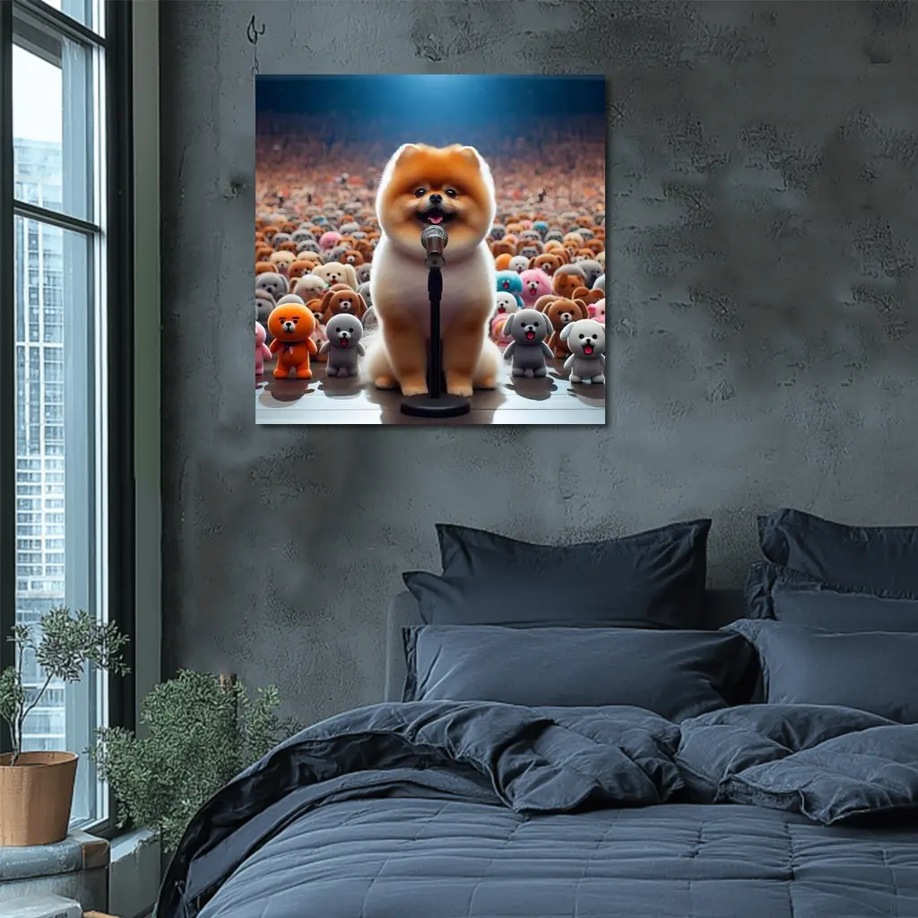 Pomeranian Dog Singing On Stage Concert – Wall Art