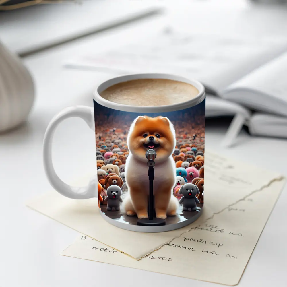 Pomeranian Dog Singing On Stage Concert – Mugs