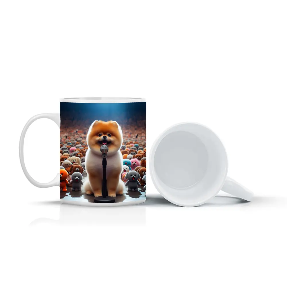 Pomeranian Dog Singing On Stage Concert – Mugs