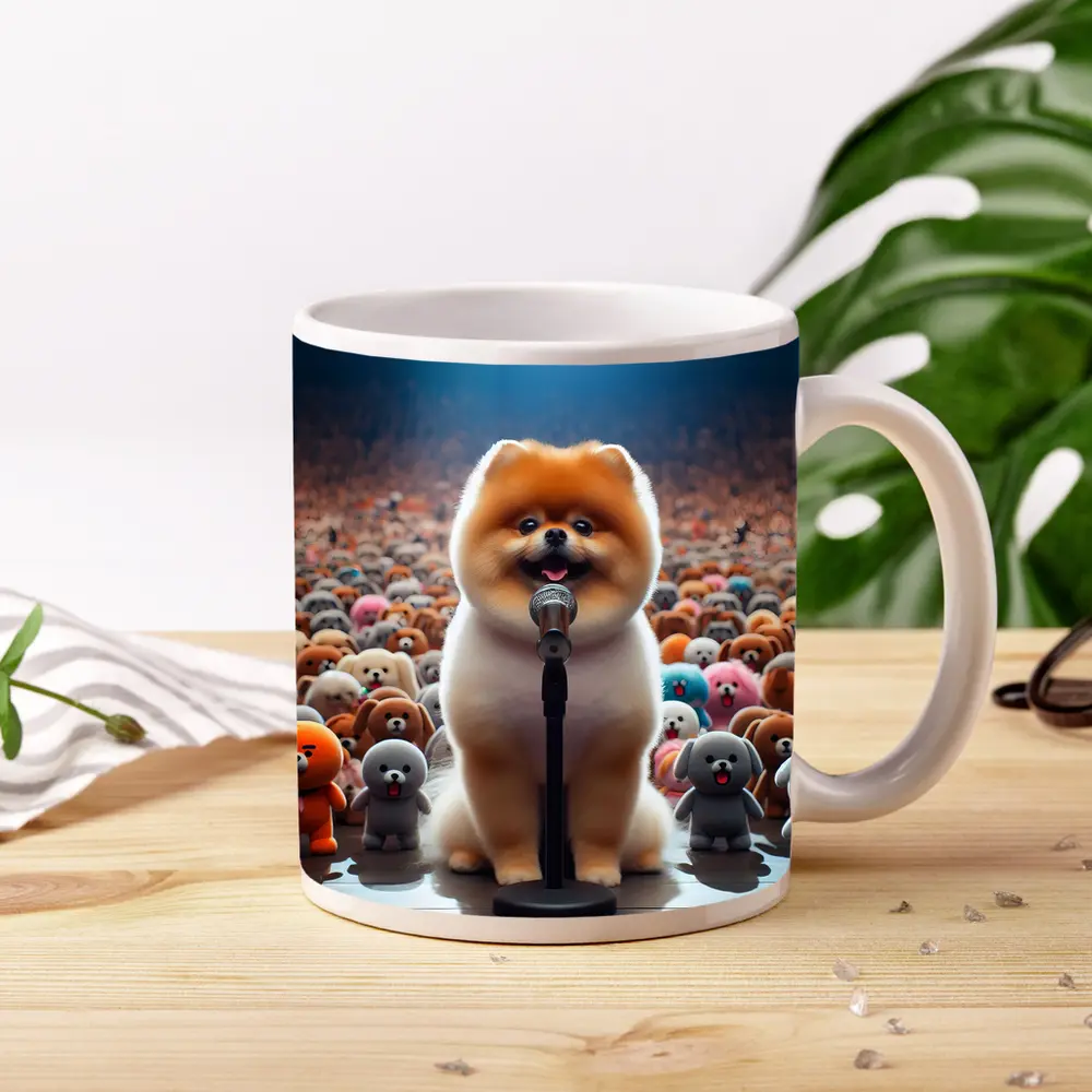 Pomeranian Dog Singing On Stage Concert – Mugs