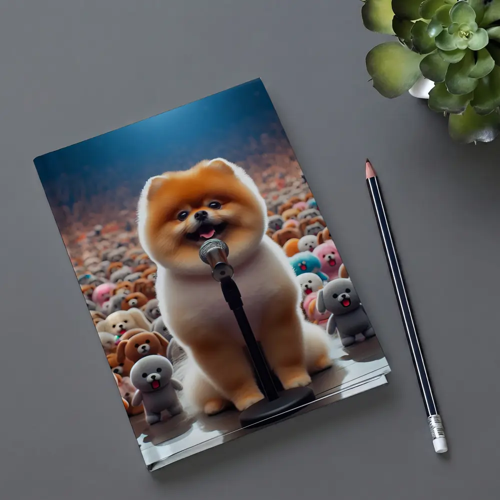 Pomeranian Dog Singing On Stage Concert – Notebooks