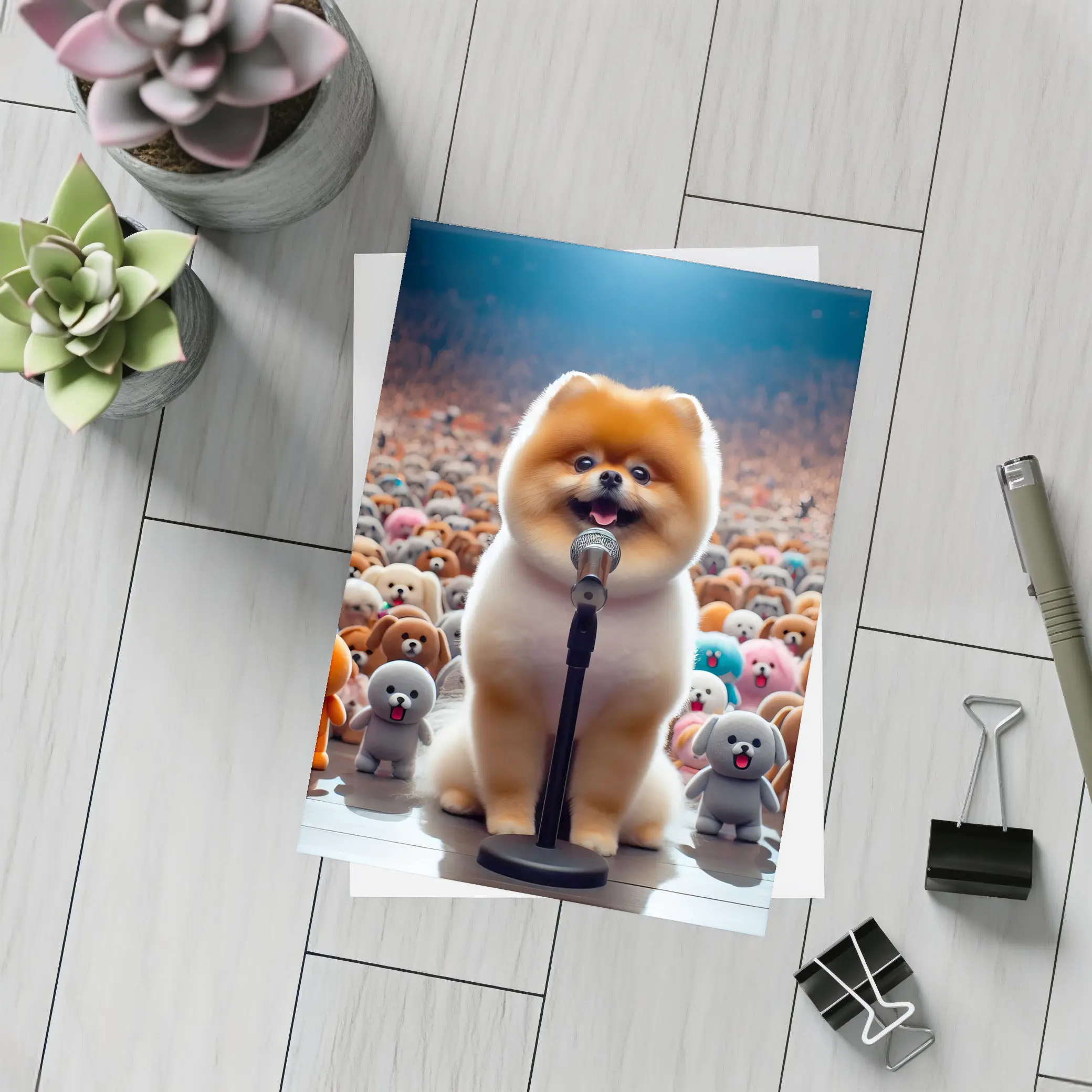 Pomeranian Dog Singing On Stage Concert – Postcards