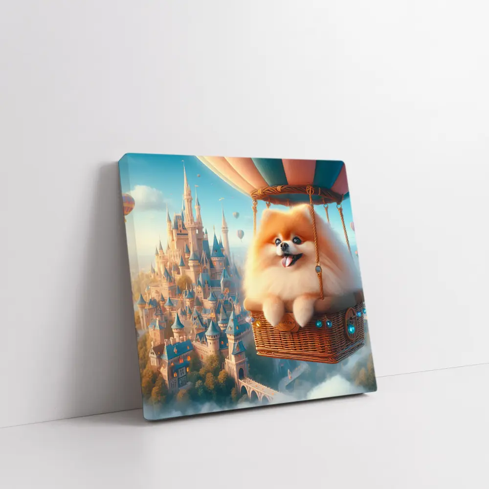 Pomeranian Dog Flying Hot Air Balloon Castle – Wall Art
