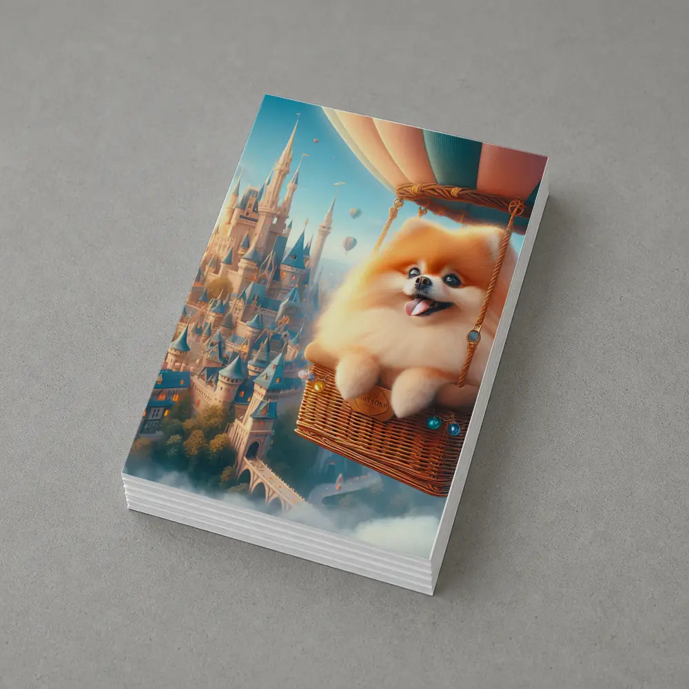 Pomeranian Dog Flying Hot Air Balloon Castle – Postcards