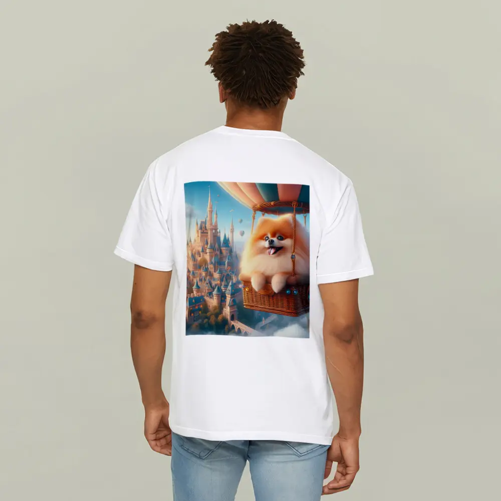 Pomeranian Dog Flying Hot Air Balloon Castle – T-Shirts