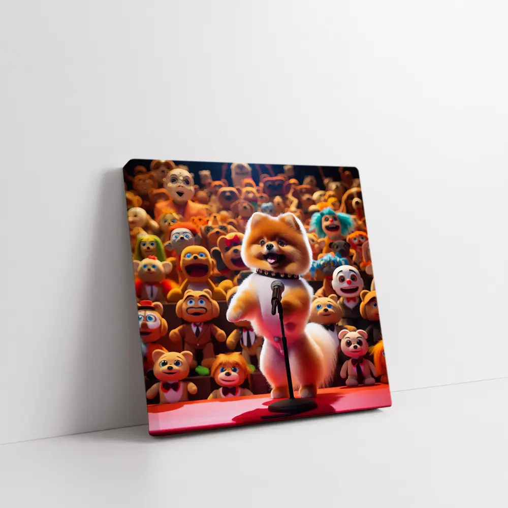 Pomeranian On Stage With Toy Crowd – Wall Art